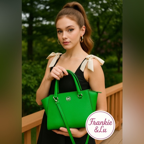 Michael Kors Freya Green Pebbled Leather Satchel Tote Crossbody Bag NWT